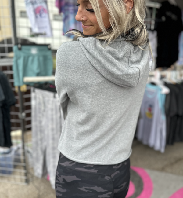 ThiccBoi Sleek Crop Hoodie Heather Grey Sweatshirt - Image 2